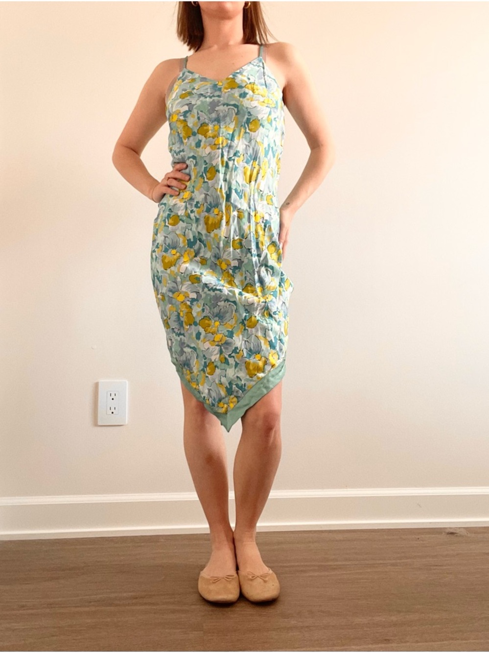 Vintage Express Silky Floral Handkerchief Hem Dress